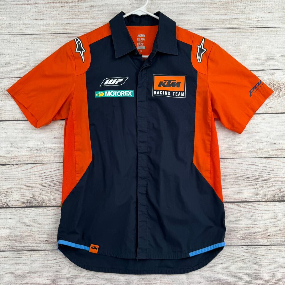 KTM Racing Team Mechanics Shirt Mens Small Blue Orange Alpinestars Button Down